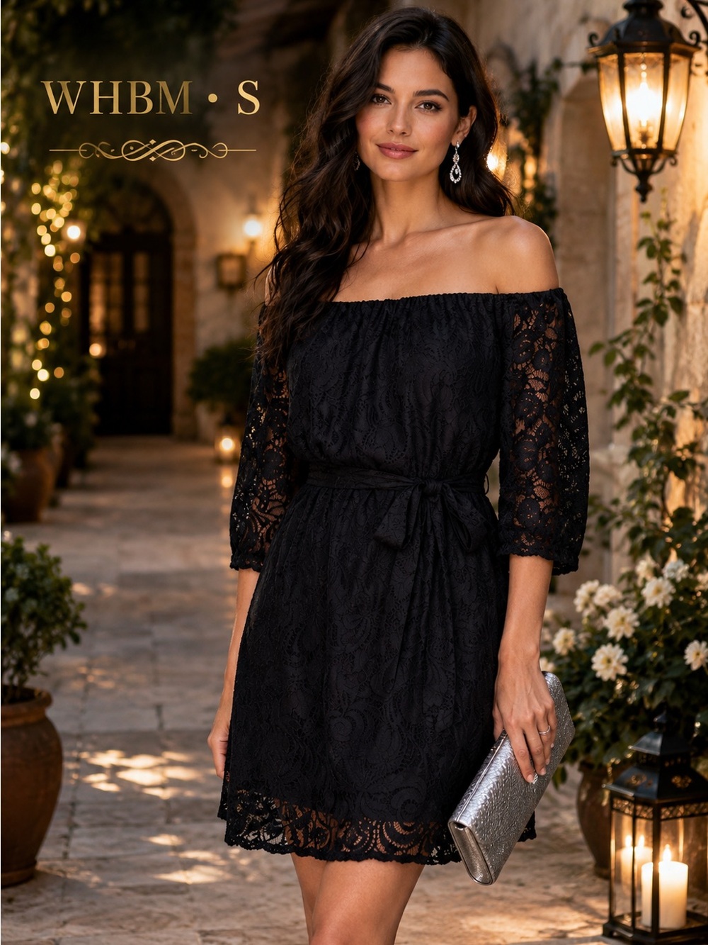 White House Black Market Black Lace Off Shoulder Dress S Cocktail